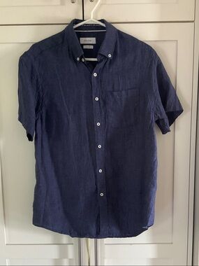 Porter & Ash 100% Linen Men's Short-Sleeve Button-Down Shirt in Navy